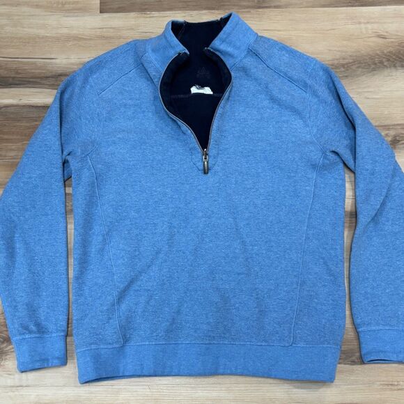 Rainforest Sweater Mens Small Reversible Mock Neck 1/4 Zip Light Blue Navy - Picture 1 of 8